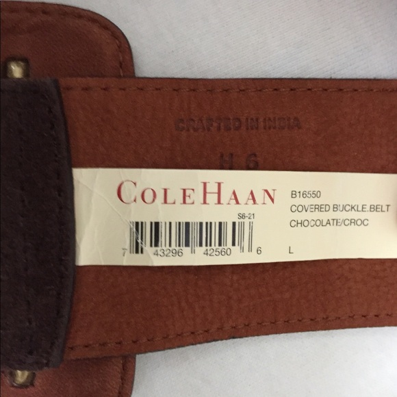 Cole Haan Brown Suede Belt with Crocodile-Embossed Buckle - Picture 4 of 8